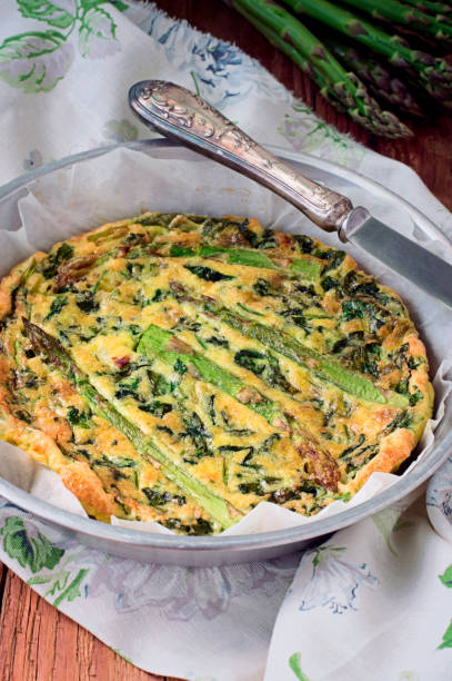 Italian Spinach e Green Asparagus Omelet(Frittata). Italian Recipes. Stock Images stock photo