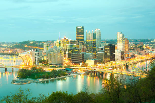 istock Panoramic view of Pittsburgh and the 3 rivers at night 951116920