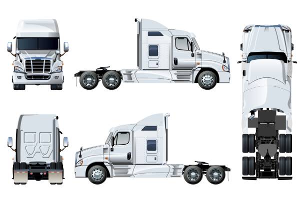 vektor-semi-lkw-vorlage isoliert auf weiss - truck semi truck vehicle trailer rear view stock-grafiken, -clipart, -cartoons und -symbole