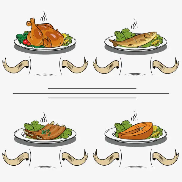 Vector illustration of tasty food on a plate