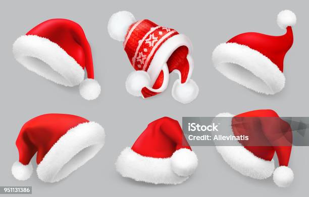 サンタ クロースの帽子冬の服クリスマス 3 D 現実的なベクトルのアイコンを設定 - サンタの帽子のベクターアート素材や画像を多数ご用意 - サンタの帽子, 帽子, 3D