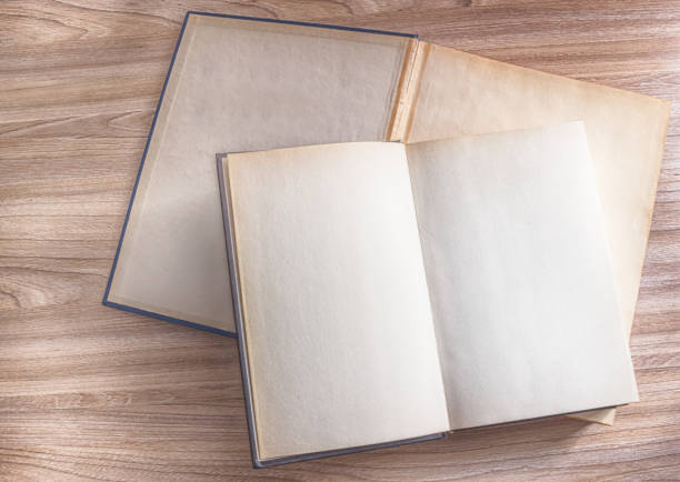 istock Open book, open vintage book, hardback books on wooden table background, 951132618