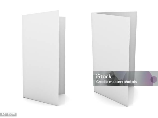 Blank Brochure Or Flyer Isolated On White Background With Reflection Stock Photo - Download Image Now
