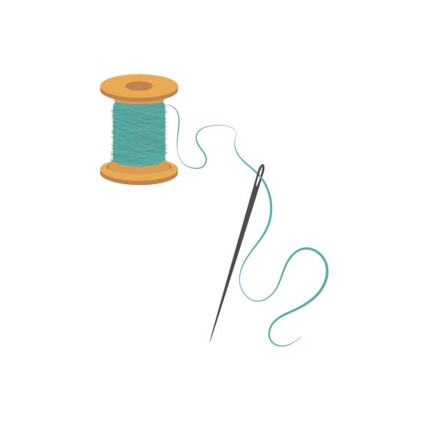 바늘과 스레드 아이콘 바느질, 흰색 배경에 대 한 평면 격리 벡터 일러스트 레이 션 바늘. - sewing stitches thread surgery stock illustrations