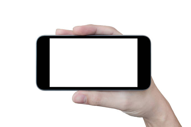 istock Hand holding black smartphone with blank screen isolated on white background. 951137500