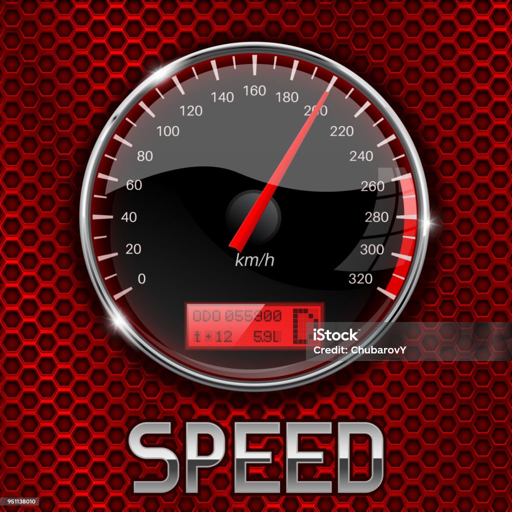 Spedometer Red Speedometer On Red Perforated Background Stock Illustration - Download ...