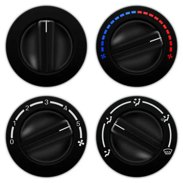 Vector illustration of Car air conditioning black round selectors