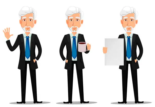 Vector illustration of Business man with gray hair