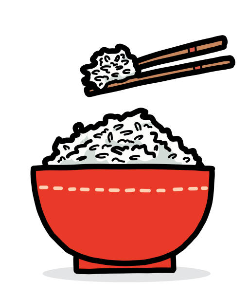 ilustrações, clipart, desenhos animados e ícones de vermelha tigela de arroz e pauzinhos - chopsticks nobody red white background