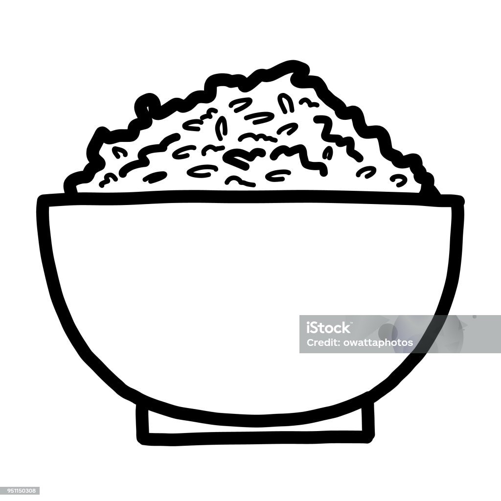 Rice Bowl Stock Illustration - Download Image Now - Black And White, Bowl,  Cartoon - iStock