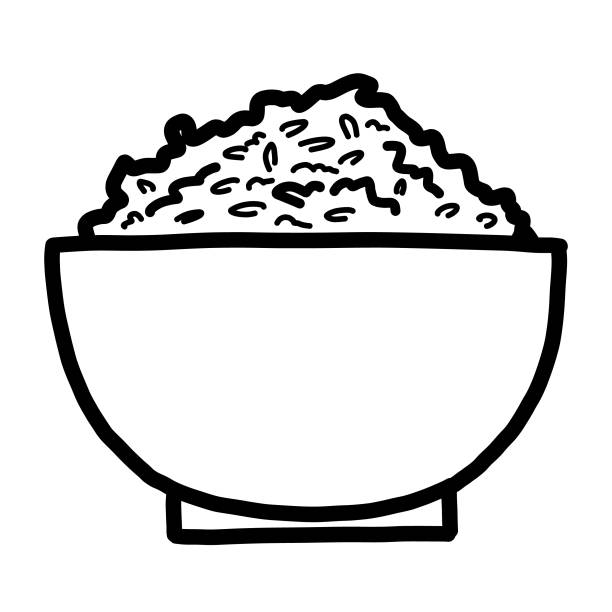 Rice Bowl Stock Illustration - Download Image Now - Black And White, Bowl,  Cartoon - iStock