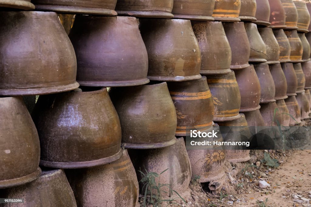 Ceramic jar put overlapping each other on the ground Abstract Stock Photo