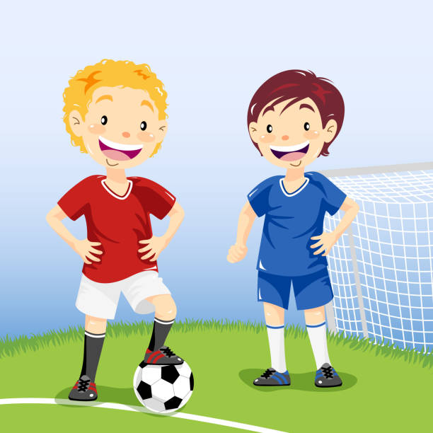 футбольные мальчики - goalie soccer soccer player teenage boys stock illustrations