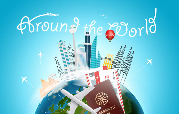 istock Around the wotld concept with logo. Travel destination vector illustration 951164214