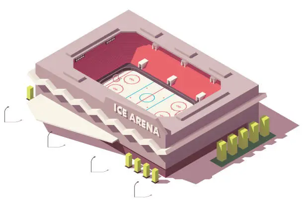 Vector illustration of Vector isometric low poly ice hockey rink