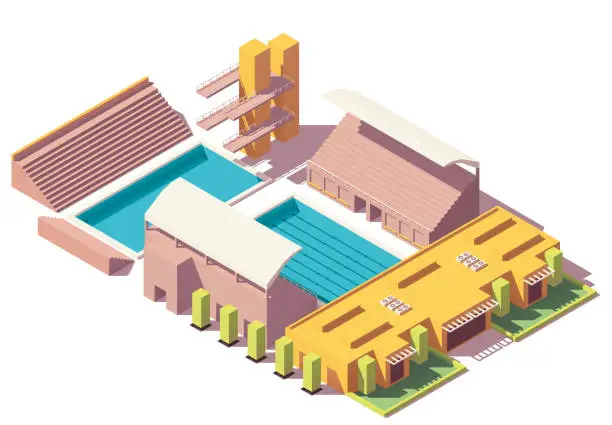 Vector illustration of Vector isometric low poly swimming pool