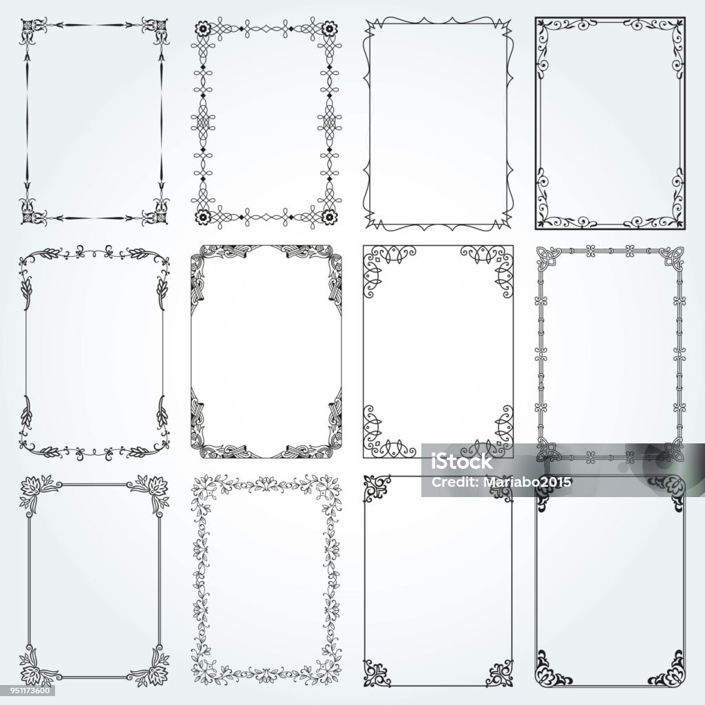 Bordures et cadres décoratifs rectangle défini 4 vecteur - clipart vectoriel de Bordure libre de droits
