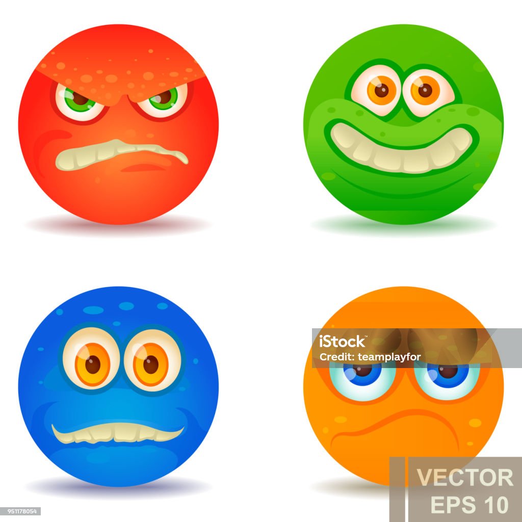 Ilustración de Emociones Divertidas Smiley Estilo De Dibujos Animados Enojo  Alegría Para Su Diseño y más Vectores Libres de Derechos de Alegre - iStock