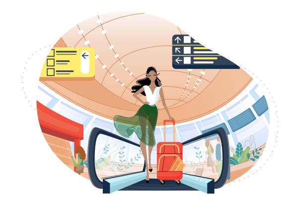 istock Cute girl with luggage at airport 951180482