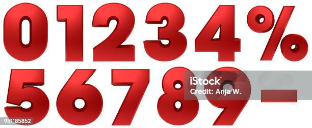 Percentage Icon Percent Sign 3d Red Set Numbers Discount Savings Interest Rate Symbols Template Cut Out White Background Stock Photo - Download Image Now