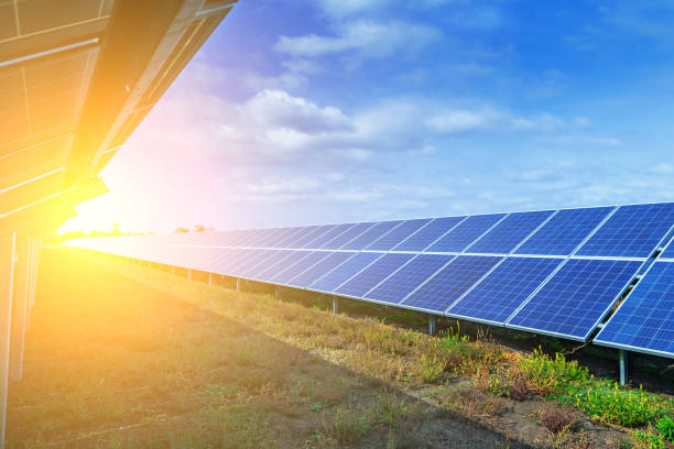 istock Solar panels, photovoltaic, alternative source environmentally friendly energy. In the backlight sunbeam light. 951193130