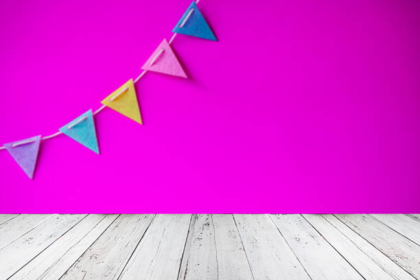 istock Empty wood Shelf on colorful flags  background 951193824
