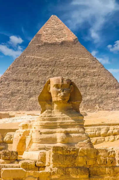Egyptian sphinx. Cairo. Giza. Egypt. Travel background. Architectural monument. The tombs of the pharaohs. Vacation holidays background wallpaper