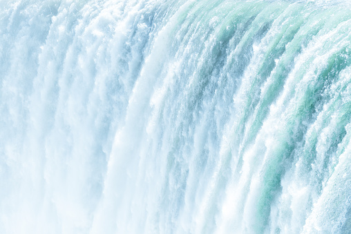 Huge volumes of water tumbling over Horseshoe Falls at Niagara.