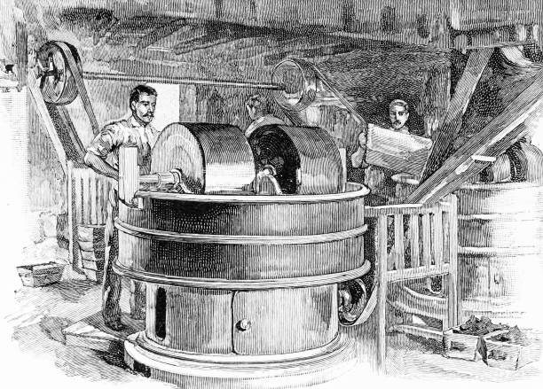 A Pug Mill or Mixing Pan, Cocoa Production A Pug Mill or Mixing Pan, Cocoa Production from the historic pre-1900 book "The English Illustrated Magazine 1891-1892". Imprint and cover as release. history of chocolate stock illustrations
