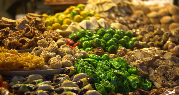 Sweets for the end of Ramadan Traveling in the oriental countries between stalls flavors and colors casablanca stock pictures, royalty-free photos & images