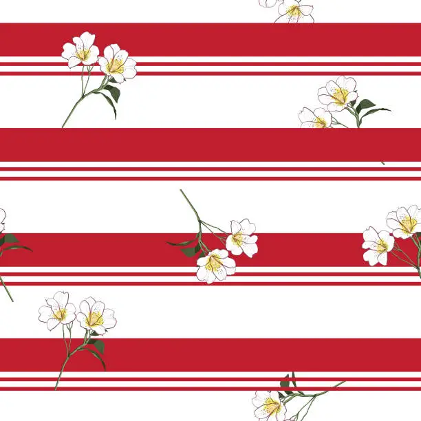 Vector illustration of Summer blooming meadow flowers on resort stripe seamless pattern ,vector fot fashion fabric and all prints wallpaper