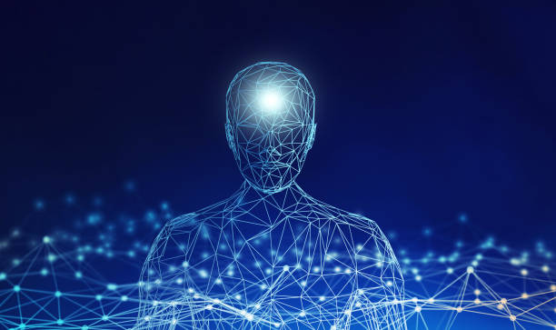 Human. Wireframe model with connection lines on blue background, artificial intelligence in futuristic technology concept, 3d illustration Human. Wireframe model with connection lines on blue background, artificial intelligence in futuristic technology concept, 3d illustration human brain 3d stock pictures, royalty-free photos & images