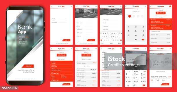 Conception De Lapplication Mobile Ui Ux Un Ensemble Décrans Gui Pour Les Services Bancaires Mobiles Vecteurs libres de droits et plus d'images vectorielles de Application mobile