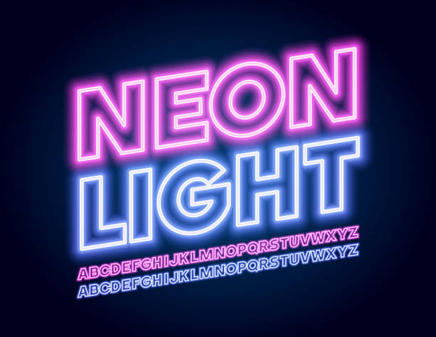 ilustrações de stock, clip art, desenhos animados e ícones de vector colorful neon light font - light shop
