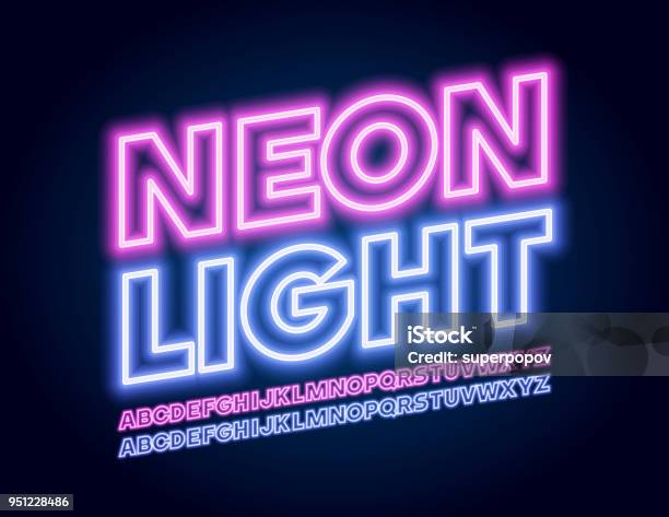 Vector Colorful Neon Light Font Stock Illustration - Download Image Now - Neon Lighting, Typescript, Text