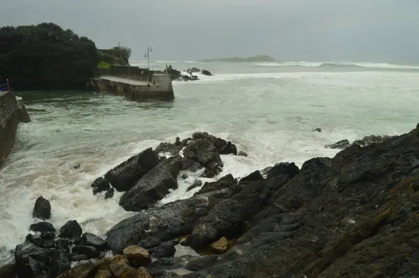 Photo of Natural Breakwater In The Cantabrian Sea In Mundaca With The Inclemencies Of hurricane hugo. weather Travel Nature.