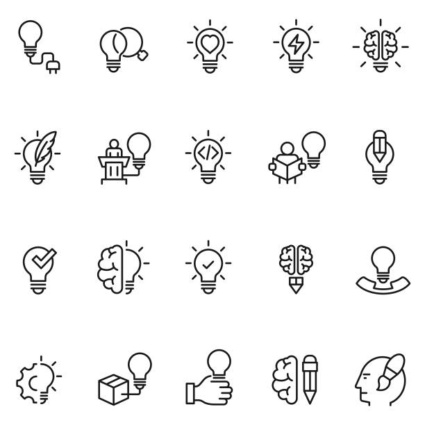 ilustraciones, imágenes clip art, dibujos animados e iconos de stock de iconos creativo - ideas