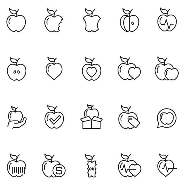 ilustraciones, imágenes clip art, dibujos animados e iconos de stock de conjunto de icono de apple - apple