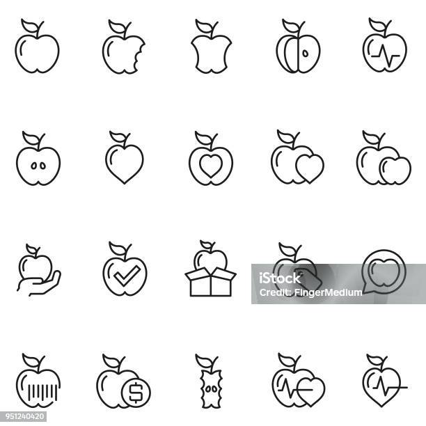 Apple Icon Set Stock Illustration - Download Image Now - Apple - Fruit, Biting, Organic