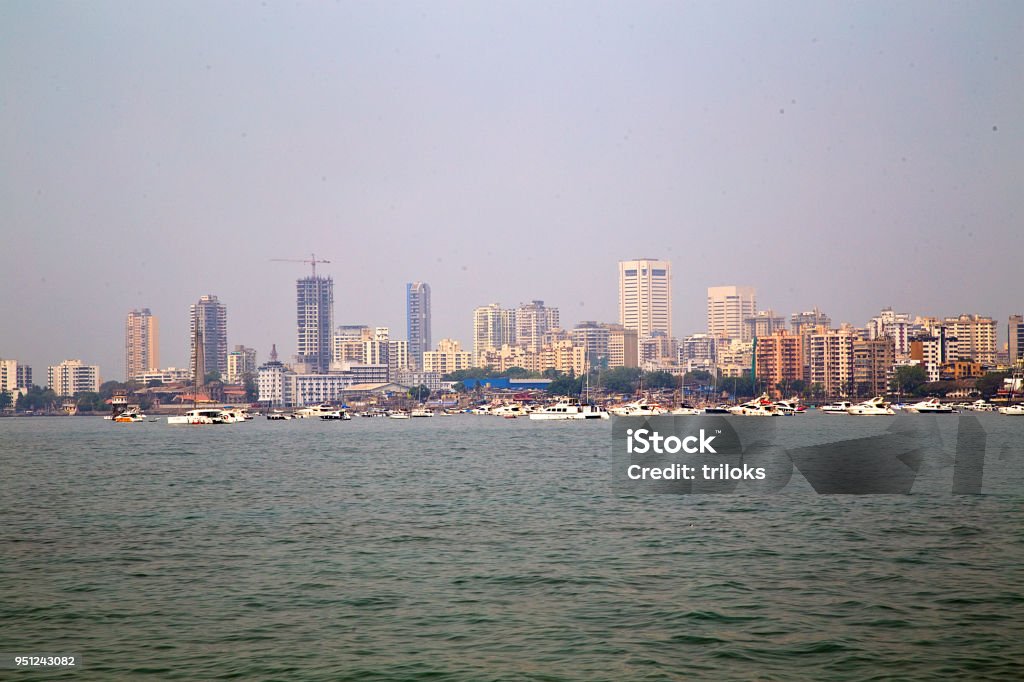 Mumbai skyline View of Mumbai skyline and harbor, Maharashtra Cityscape Stock Photo