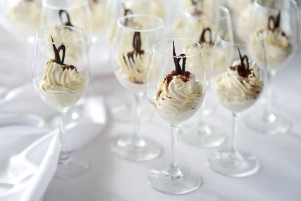 Traditional Italian cream cheese dessert served in wine glasses