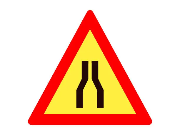 Vector illustration of Road narrows on both sides Warning Traffic Sign
