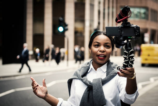 Businesswoman vlogging in London