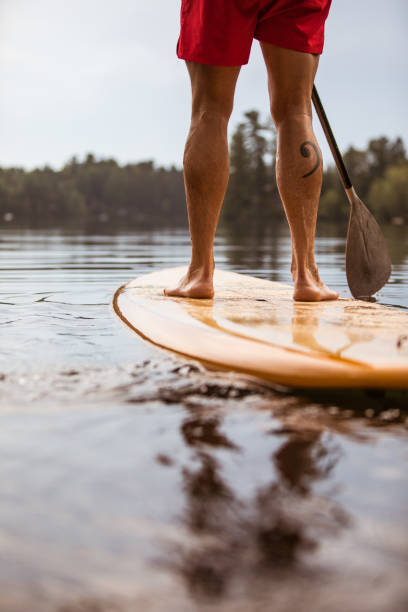 istock Close-up on legs of a man paddleboarding. SUP Stand-up Paddleboard 951270016