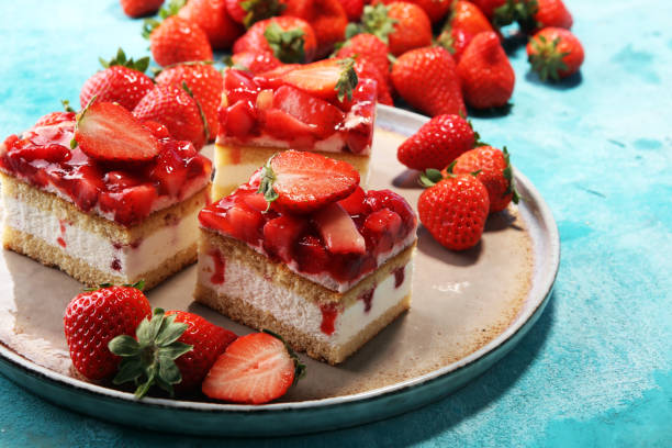 istock strawberry cake with fresh strawberries and whipped cream. 951270100