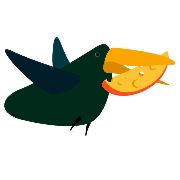 темно-зеленый летающий стилизованный ворон с куском - bird flying inside of crow stock illustrations