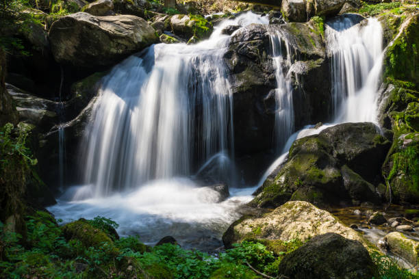 istock Germany, Sun shining on german triberg waterfalls in between green moss covered stones 951272330