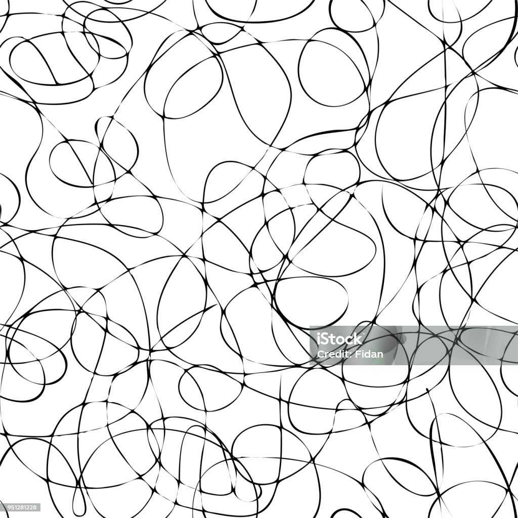 Black Thin Chaotic Lines Pattern On White Seamless Vector Abstract ...