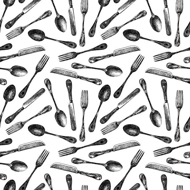 bezszwowe tło naczynia płaskiego - kitchen utensil obrazy stock illustrations