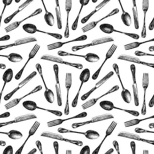 Vector illustration of Seamless background of the flatware